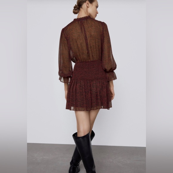 NWT Zara Animal Print Sheer Smocked Dress - Picture 4 of 14